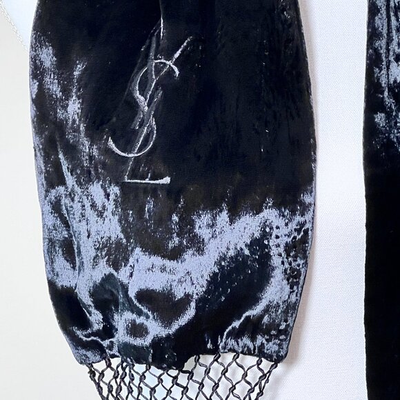 Yves Saint Laurent by Tom Ford Fall 2001 Runway Logo Black Velvet Silk Scarf - Picture 6 of 10